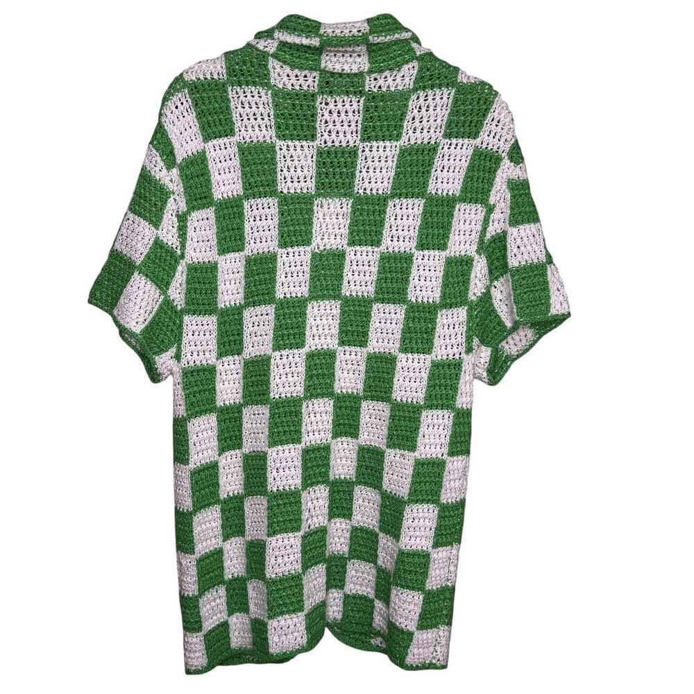 Frankies Bikinis Cover Up Womens Small Green Check Crochet Short Sleeve Cardigan - Picture 5 of 7